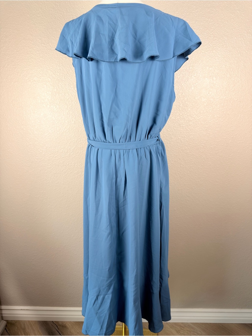 NWT Blue Ruffle Wrap Midi Dress with Tie Waist, XL - Picture 8 of 12